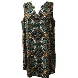 Vintage Renee C. Women's Paisley Geometric Sleeveless Summer Dress Medium